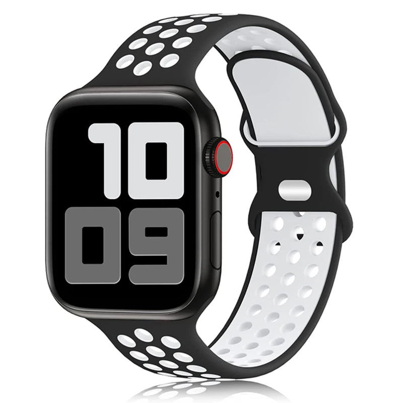 Apple Watch Modernes Sport Armband - 5 6 7 8 9 - 38 bis 45 mm, Silikon Apple Watch 5 6 7 8 9 Sport Luftlöcher ersatz armband neu trend schön online bestellen kaufen super silikon schwarz weiß Smartwatch Armband online kaufen günstig bestellen
