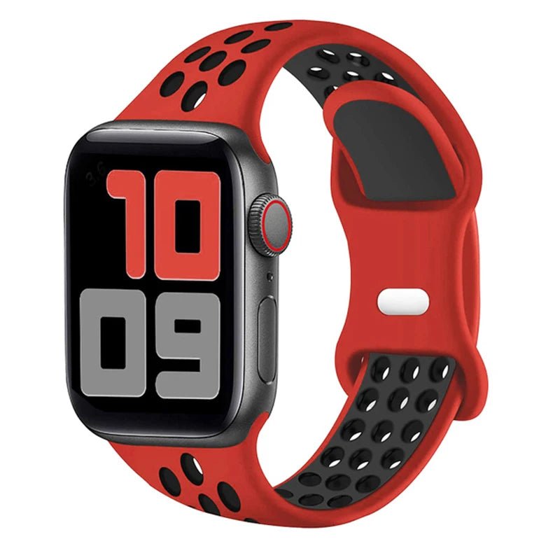 Apple Watch Modernes Sport Armband - 5 6 7 8 9 - 38 bis 45 mm, Silikon Apple Watch 5 6 7 8 9 Sport Luftlöcher ersatz armband neu trend schön online bestellen kaufen super silikon rot schwarz Smartwatch Armband online kaufen günstig bestellen