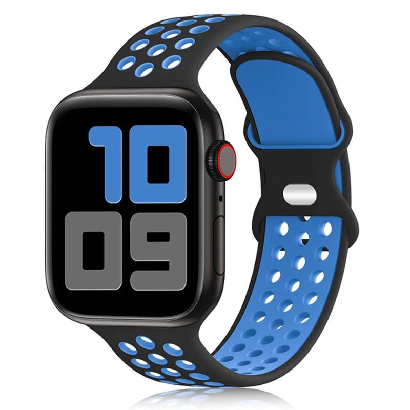 Apple Watch Modernes Sport Armband - 5 6 7 8 9 - 38 bis 45 mm, Silikon Apple Watch 5 6 7 8 9 Sport Luftlöcher ersatz armband neu trend schön online bestellen kaufen super silikon blau schwarz Smartwatch Armband online kaufen günstig bestellen