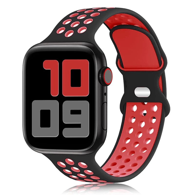 Apple Watch Modernes Sport Armband - 5 6 7 8 9 - 38 bis 45 mm, Silikon Apple Watch 5 6 7 8 9 Sport Luftlöcher ersatz armband neu trend schön online bestellen kaufen super silikon rot schwarz Smartwatch Armband online kaufen günstig bestellen