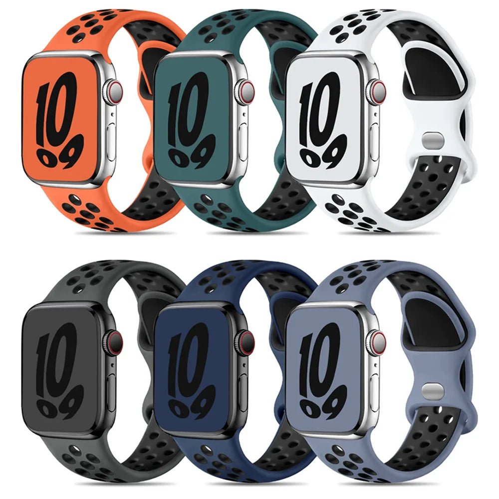 Apple Watch Modernes Sport Armband - 5 6 7 8 9 - 38 bis 45 mm, Silikon Apple Watch 5 6 7 8 9 Sport Luftlöcher ersatz armband neu trend schön online bestellen kaufen super silikon Smartwatch Armband online kaufen günstig bestellen