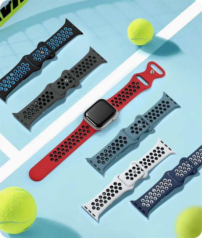 Apple Watch Modernes Sport Armband - 5 6 7 8 9 - 38 bis 45 mm, Silikon Apple Watch 5 6 7 8 9 Sport Luftlöcher ersatz armband neu trend schön online bestellen kaufen super silikon Smartwatch Armband online kaufen günstig bestellen