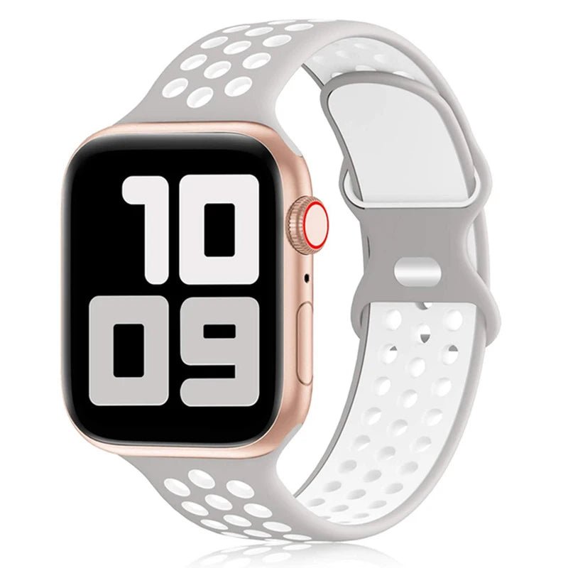 Apple Watch Modernes Sport Armband - 5 6 7 8 9 - 38 bis 45 mm, Silikon Apple Watch 5 6 7 8 9 Sport Luftlöcher ersatz armband neu trend schön online bestellen kaufen super silikon grau weiß Smartwatch Armband online kaufen günstig bestellen