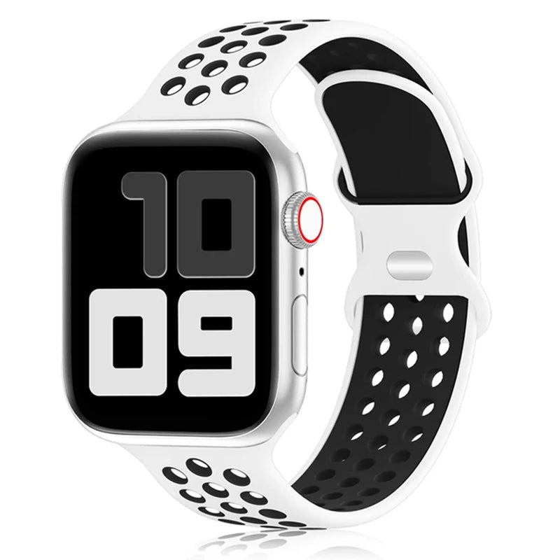 Apple Watch Modernes Sport Armband - 5 6 7 8 9 - 38 bis 45 mm, Silikon Apple Watch 5 6 7 8 9 Sport Luftlöcher ersatz armband neu trend schön online bestellen kaufen super silikon weiß schwarz Smartwatch Armband online kaufen günstig bestellen