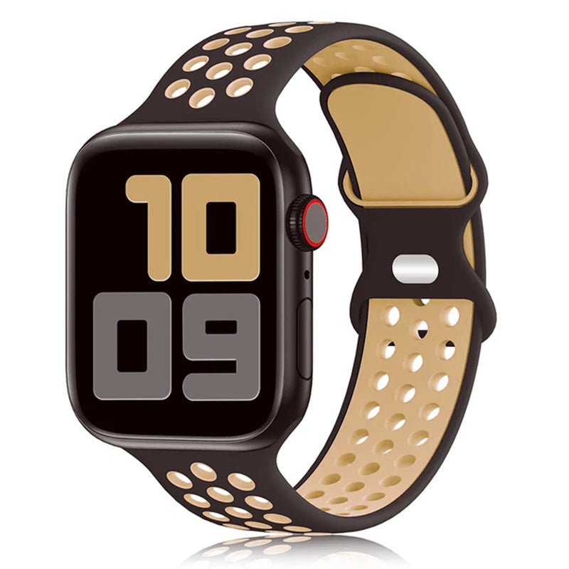 Apple Watch Modernes Sport Armband - 5 6 7 8 9 - 38 bis 45 mm, Silikon Apple Watch 5 6 7 8 9 Sport Luftlöcher ersatz armband neu trend schön online bestellen kaufen super silikon schwrz orange Smartwatch Armband online kaufen günstig bestellen