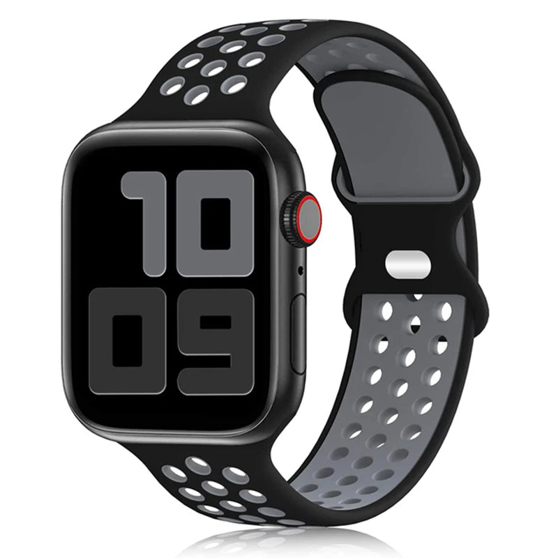 Apple Watch Modernes Sport Armband - 5 6 7 8 9 - 38 bis 45 mm, Silikon Apple Watch 5 6 7 8 9 Sport Luftlöcher ersatz armband neu trend schön online bestellen kaufen super silikon schwarz grau Smartwatch Armband online kaufen günstig bestellen