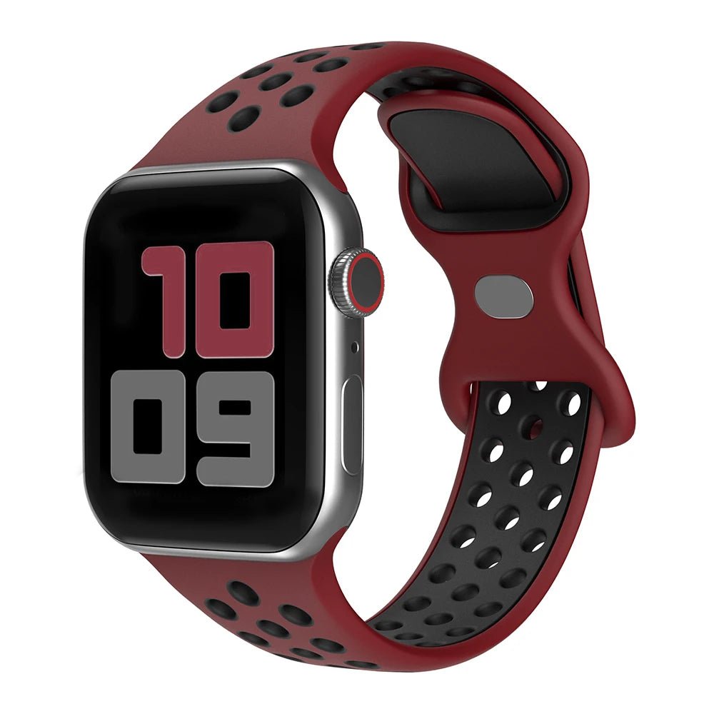 Apple Watch Modernes Sport Armband - 5 6 7 8 9 - 38 bis 45 mm, Silikon Apple Watch 5 6 7 8 9 Sport Luftlöcher ersatz armband neu trend schön online bestellen kaufen super silikon wein rot dunkel rot Smartwatch Armband online kaufen günstig bestellen