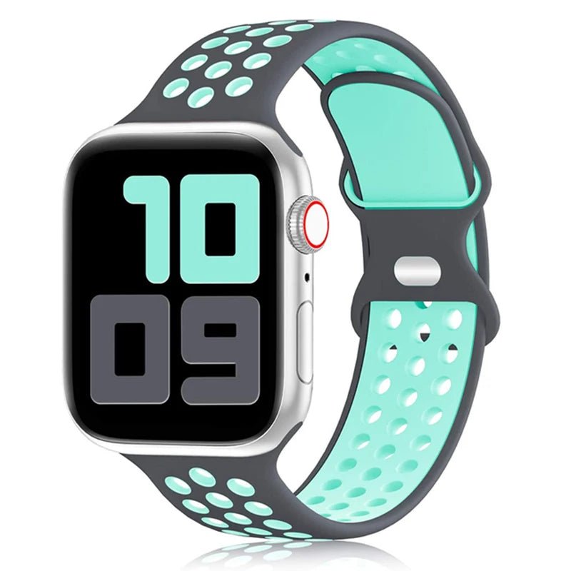 Apple Watch Modernes Sport Armband - 5 6 7 8 9 - 38 bis 45 mm, Silikon Apple Watch 5 6 7 8 9 Sport Luftlöcher ersatz armband neu trend schön online bestellen kaufen super silikon grün grau Smartwatch Armband online kaufen günstig bestellen