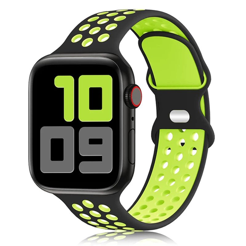 Apple Watch Modernes Sport Armband - 5 6 7 8 9 - 38 bis 45 mm, Silikon Apple Watch 5 6 7 8 9 Sport Luftlöcher ersatz armband neu trend schön online bestellen kaufen super silikon neon grün schwarz Smartwatch Armband online kaufen günstig bestellen