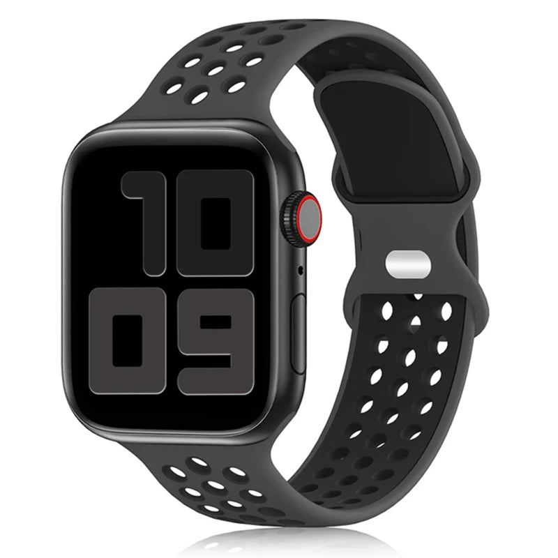Apple Watch Modernes Sport Armband - 5 6 7 8 9 - 38 bis 45 mm, Silikon Apple Watch 5 6 7 8 9 Sport Luftlöcher ersatz armband neu trend schön online bestellen kaufen super silikon schwarz grau Smartwatch Armband online kaufen günstig bestellen