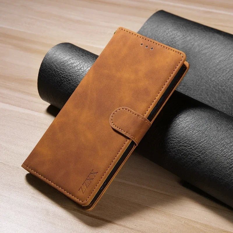Galaxy A15/ A14 - Flip Schutz Hülle mit Kartenfach, Geldfach, Brieftasche Samsung Galaxy A14 A15 5G Schutz Hülle neu Trend Modern Günstig Bestellen Kaufen Leder Kartenfach Magsafe magnetisch flip case cover kaufen Geldfach stoff hell braun Handy Schutz Hülle online kaufen günstig bestellen