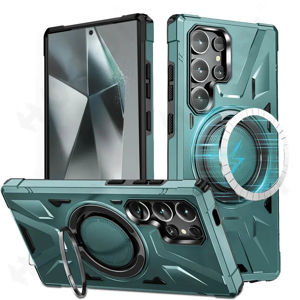 Galaxy A15/ A14 - Robuste MagSafe Schutz Bumper Hülle mit Ständer, Militär Stoßfest Galaxy A15 A14 Militärische Tarnung, Stoßfeste Schutzhülle mit Ständer bumper case stoßfest sicher robust bumper magsafe neu online günstig kaufen bestellen grün türkis Handy Schutz Hülle online kaufen günstig bestellen