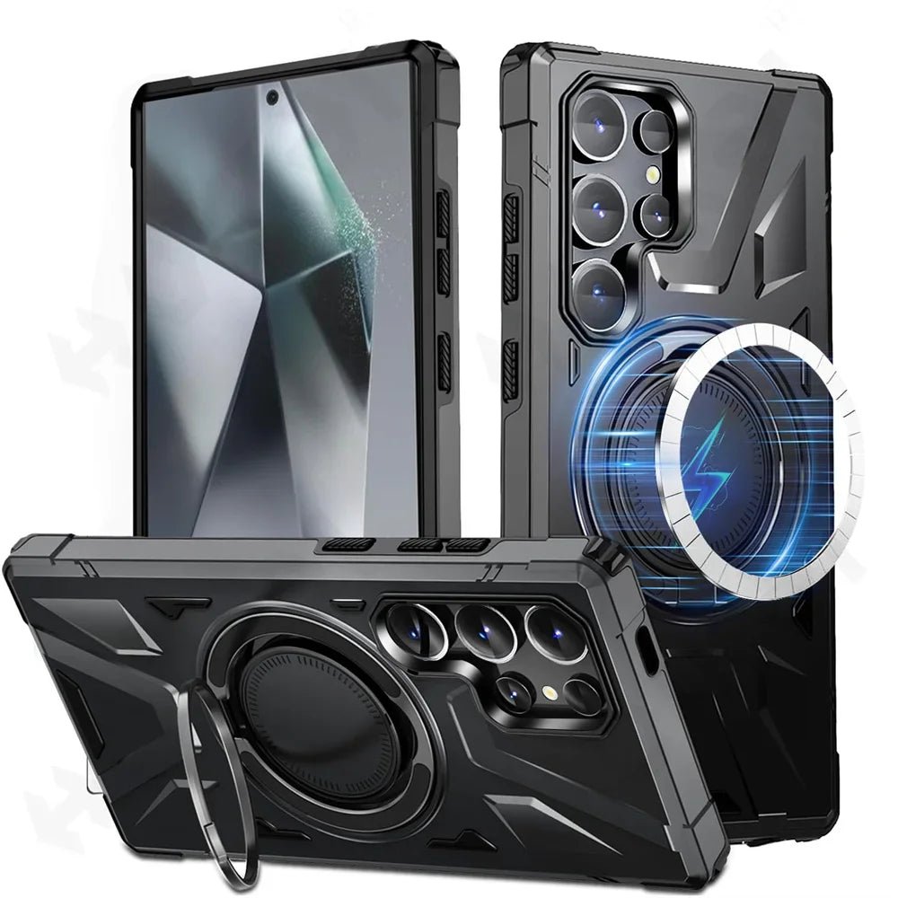 Galaxy A15/ A14 - Robuste MagSafe Schutz Bumper Hülle mit Ständer, Militär Stoßfest Galaxy A15 A14 Militärische Tarnung, Stoßfeste Schutzhülle mit Ständer bumper case stoßfest sicher robust bumper magsafe neu online günstig kaufen bestellen schwarz Handy Schutz Hülle online kaufen günstig bestellen