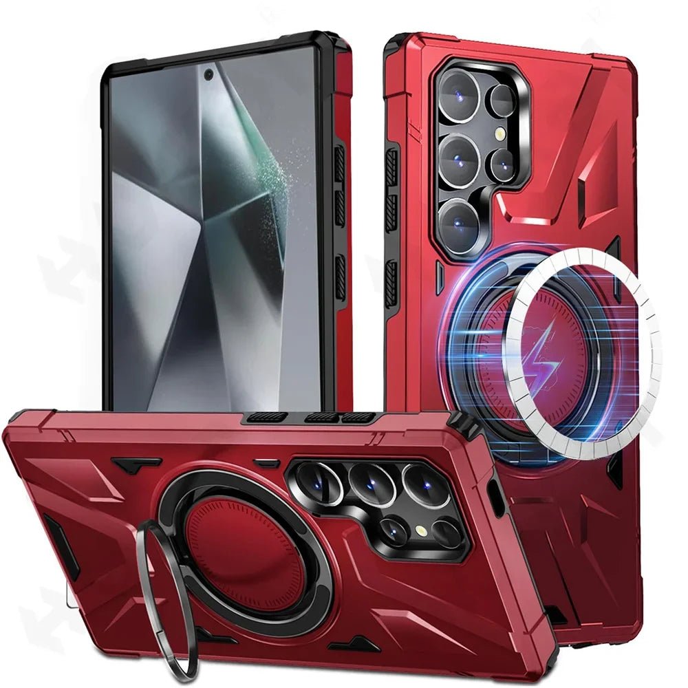 Galaxy A15/ A14 - Robuste MagSafe Schutz Bumper Hülle mit Ständer, Militär Stoßfest Galaxy A15 A14 Militärische Tarnung, Stoßfeste Schutzhülle mit Ständer bumper case stoßfest sicher robust bumper magsafe neu online günstig kaufen bestellen rot Handy Schutz Hülle online kaufen günstig bestellen