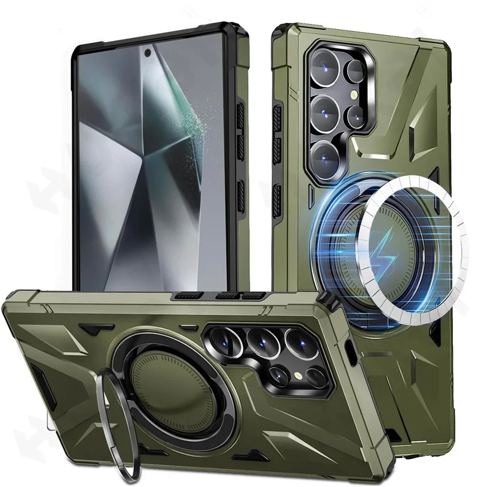 Galaxy A15/ A14 - Robuste MagSafe Schutz Bumper Hülle mit Ständer, Militär Stoßfest Galaxy A15 A14 Militärische Tarnung, Stoßfeste Schutzhülle mit Ständer bumper case stoßfest sicher robust bumper magsafe neu online günstig kaufen bestellen olive grün Handy Schutz Hülle online kaufen günstig bestellen