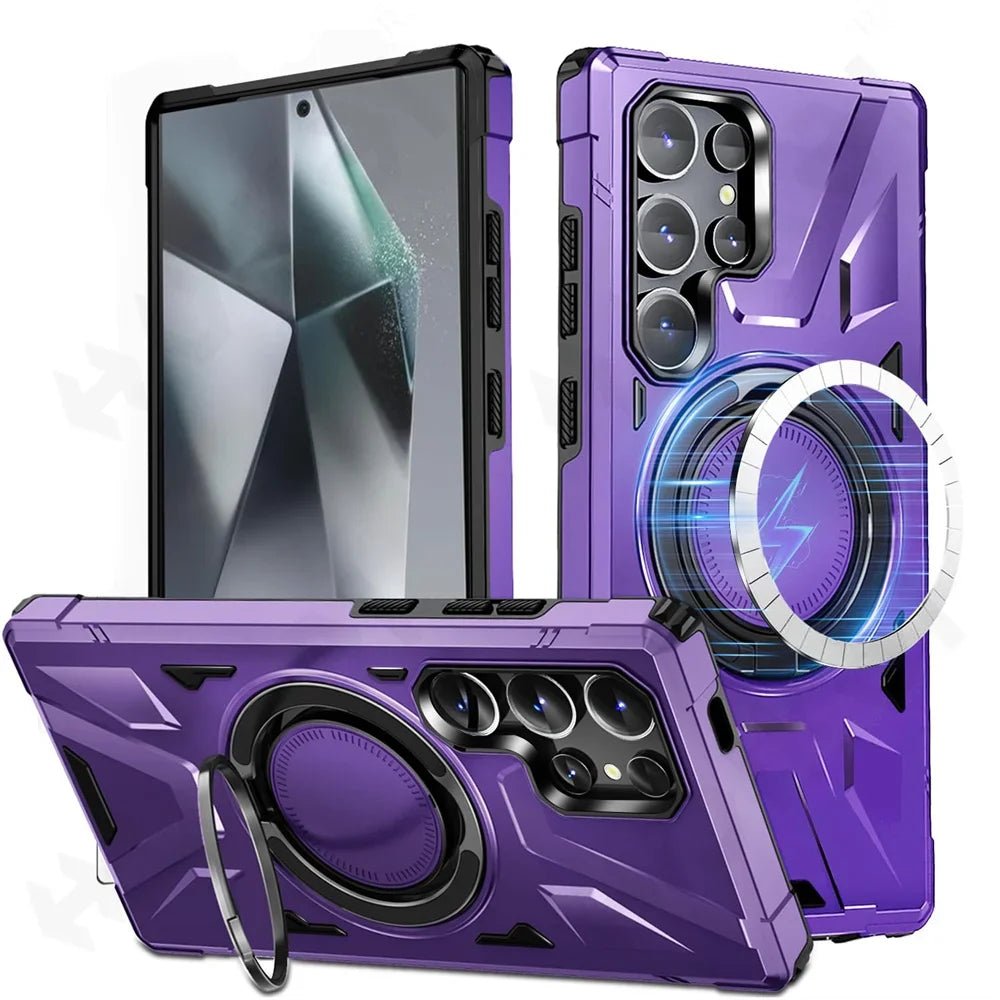 Galaxy A15/ A14 - Robuste MagSafe Schutz Bumper Hülle mit Ständer, Militär Stoßfest Galaxy A15 A14 Militärische Tarnung, Stoßfeste Schutzhülle mit Ständer bumper case stoßfest sicher robust bumper magsafe neu online günstig kaufen bestellen lila Handy Schutz Hülle online kaufen günstig bestellen