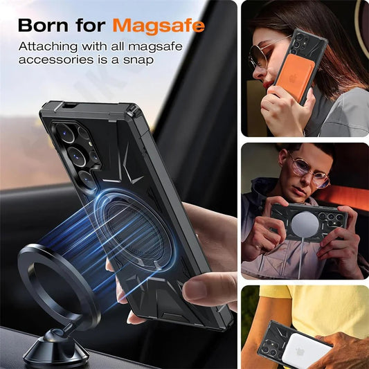 Galaxy A15/ A14 - Robuste MagSafe Schutz Bumper Hülle mit Ständer, Militär Stoßfest Galaxy A15 A14 Militärische Tarnung, Stoßfeste Schutzhülle mit Ständer bumper case stoßfest sicher robust bumper magsafe neu online günstig kaufen bestellen Handy Schutz Hülle online kaufen günstig bestellen