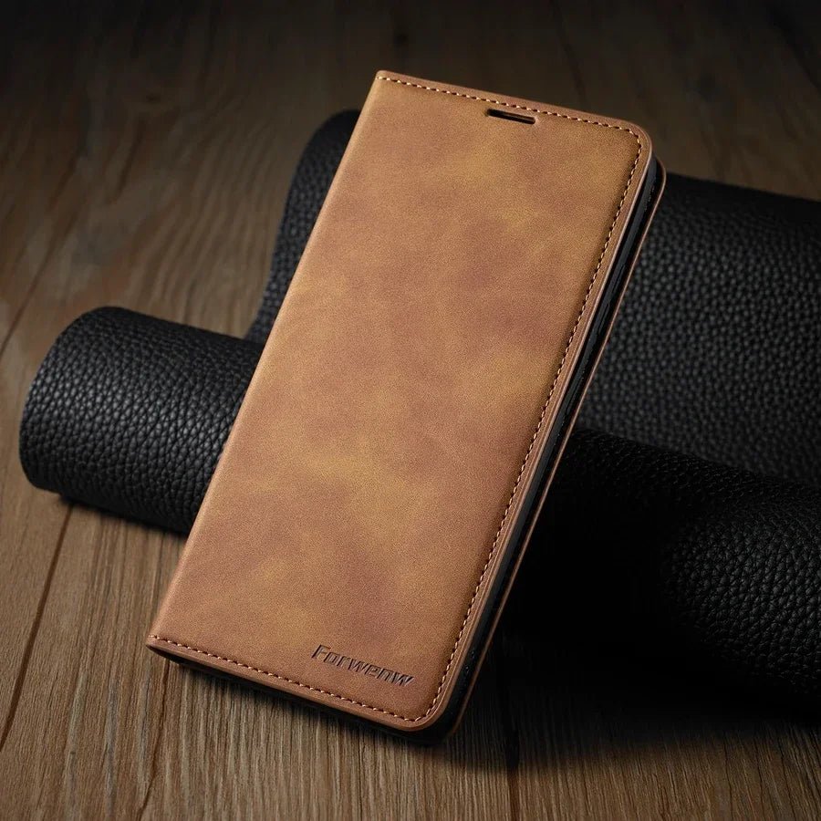Galaxy A15/ A25/ A14 - Lederoptik Brieftasche Flip Hülle mit Kartenfach Samsung Galaxy A15 A25 A14 Leder Schutz Hülle neu Trend Modern Günstig Bestellen Kaufen Leder Kartenfach Magsafe magnetisch Flip Case braun Handy Schutz Hülle online kaufen günstig bestellen