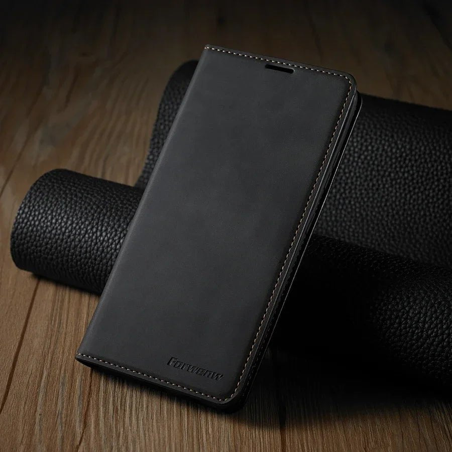 Galaxy A15/ A25/ A14 - Lederoptik Brieftasche Flip Hülle mit Kartenfach Samsung Galaxy A15 A25 A14 Leder Schutz Hülle neu Trend Modern Günstig Bestellen Kaufen Leder Kartenfach Magsafe magnetisch Flip Case schwarz