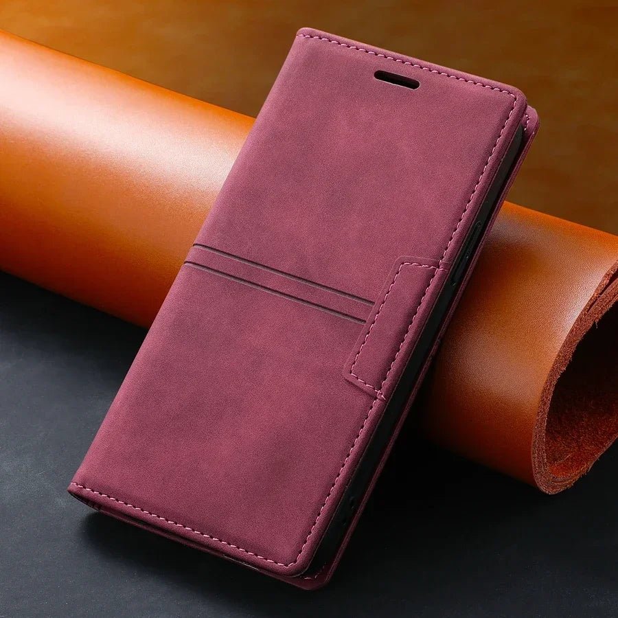 Galaxy A15/ A25/ A14 - TPU Lederoptik Brieftasche Flip Schutz Hülle mit Kartenfach Samsung Galaxy A15 A25 A14 Leder Schutz Hülle neu Trend Modern Günstig Bestellen Kaufen Leder Kartenfach Magsafe magnetisch Flip Case wein rot Handy Schutz Hülle online kaufen günstig bestellen