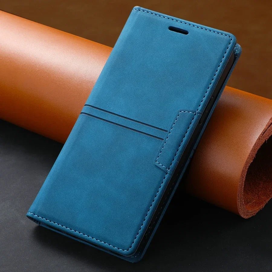 Galaxy A15/ A25/ A14 - TPU Lederoptik Brieftasche Flip Schutz Hülle mit Kartenfach Samsung Galaxy A15 A25 A14 Leder Schutz Hülle neu Trend Modern Günstig Bestellen Kaufen Leder Kartenfach Magsafe magnetisch Flip Case blau Handy Schutz Hülle online kaufen günstig bestellen