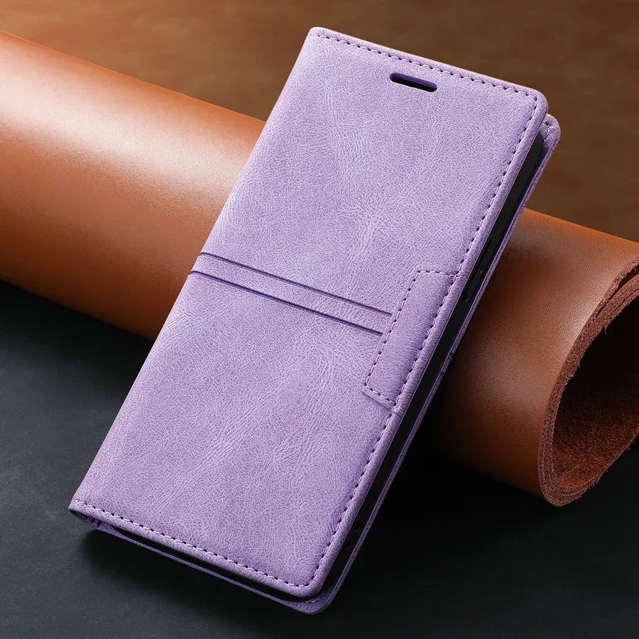 Galaxy A15/ A25/ A14 - TPU Lederoptik Brieftasche Flip Schutz Hülle mit Kartenfach Samsung Galaxy A15 A25 A14 Leder Schutz Hülle neu Trend Modern Günstig Bestellen Kaufen Leder Kartenfach Magsafe magnetisch Flip Case lila Handy Schutz Hülle online kaufen günstig bestellen