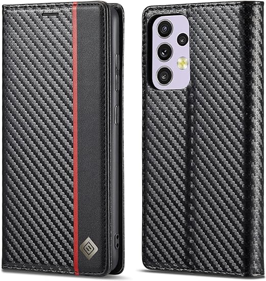 Galaxy A34/ A33 - Kohlefaser Flip Lederoptik Hülle mit Magnetischer Abdeckung und Kartenfach Handy Hülle online kaufen günstig bestellen