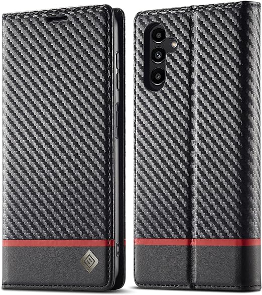 Galaxy A54/ A53/ A52 - Kohlefaser Flip Lederoptik Hülle mit Magnetischer Abdeckung und Kartenfach Handy Hülle online kaufen günstig bestellen