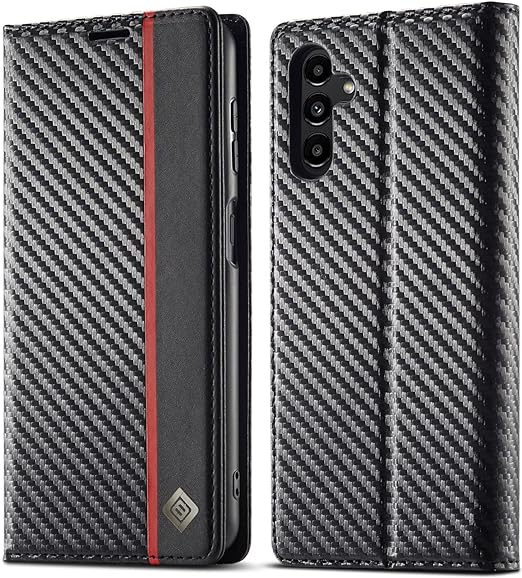 Galaxy A54/ A53/ A52 - Kohlefaser Flip Lederoptik Hülle mit Magnetischer Abdeckung und Kartenfach Handy Hülle online kaufen günstig bestellen
