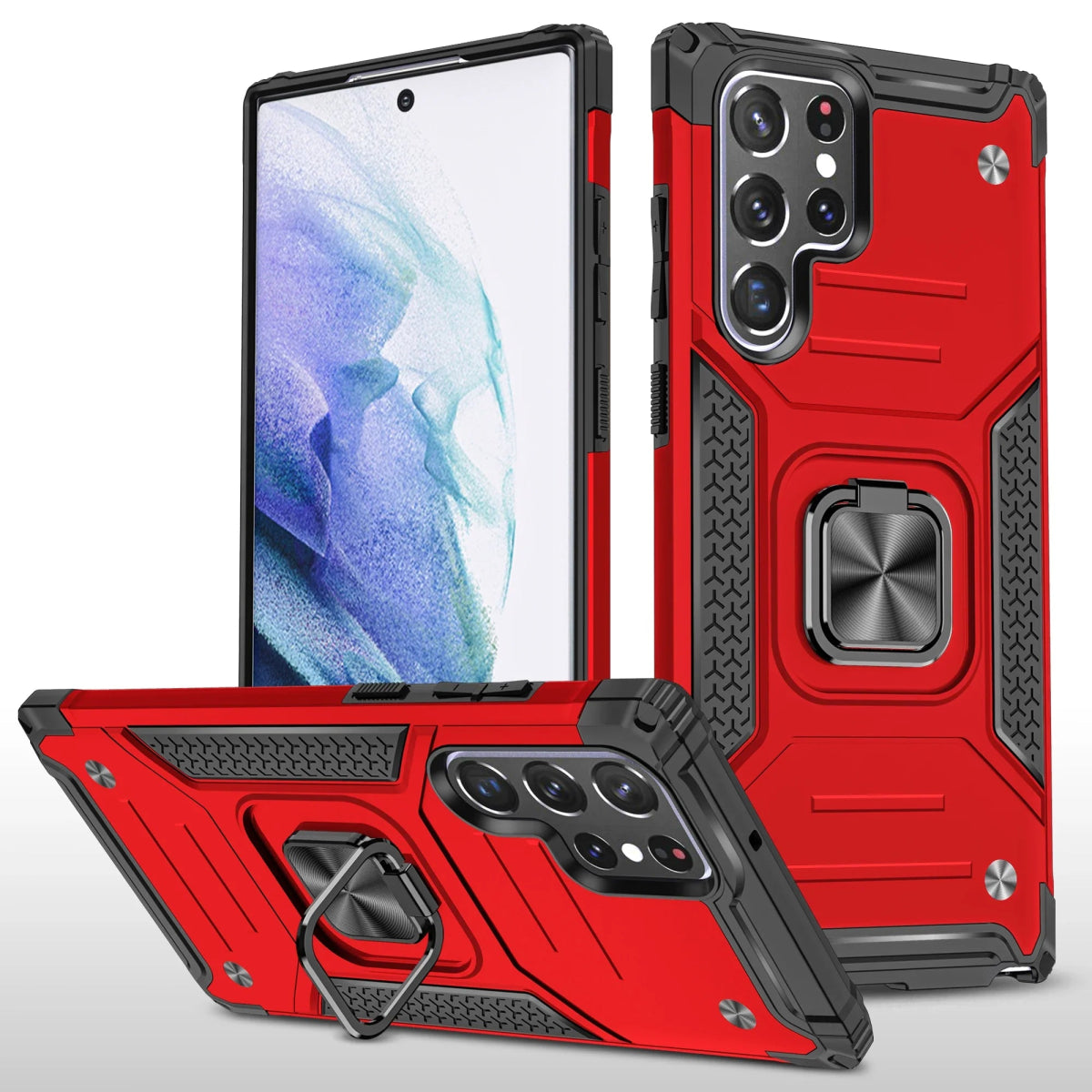 Galaxy A54/ A55 - Schutz Hülle Rüstung, Stoßfest Bumper mit Ring Halterung Galaxy A54 5g A55 5g 4g Militärische Tarnung, Stoßfeste Schutzhülle mit Ständer bumper case stoßfest sicher robust bumper magsafe neu online günstig kaufen bestellen rot Handy Schutz Hülle online kaufen günstig bestellen