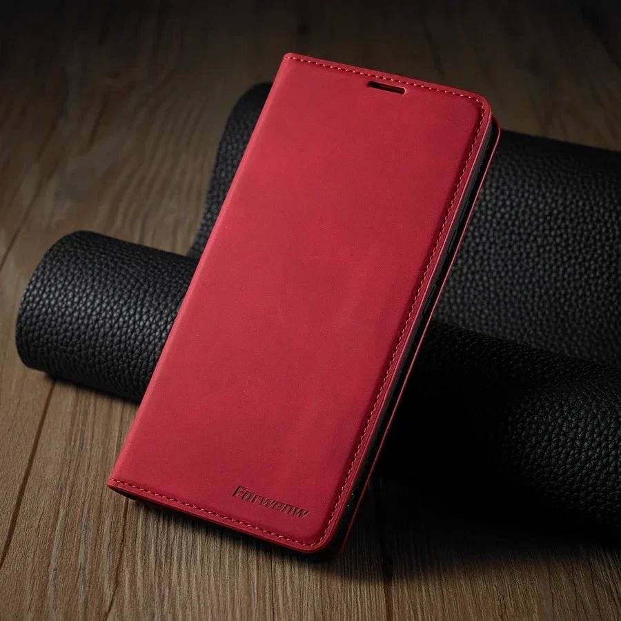 Galaxy A55/ A54/ A53 - Lederoptik Brieftasche Flip Hülle mit Kartenfach Samsung Galaxy A55 A54 A53 Leder Schutz Hülle neu Trend Modern Günstig Bestellen Kaufen Leder Kartenfach Magsafe magnetisch Flip Case rot Handy Schutz Hülle online kaufen günstig bestellen