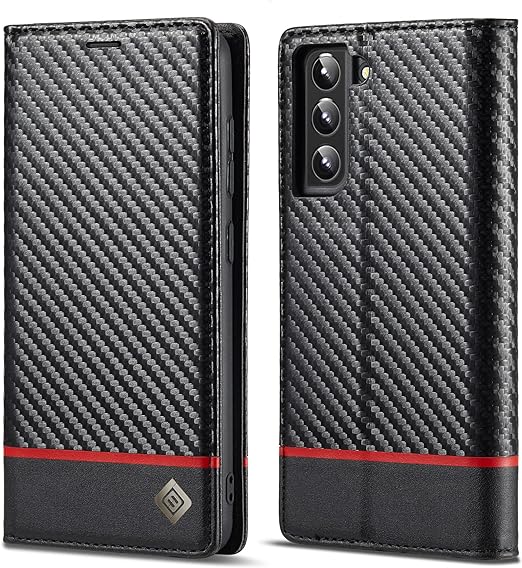 Galaxy S22/ S22 Plus/ S22 Ultra - Kohlefaser Flip Lederoptik Hülle mit Magnetischer Abdeckung und Kartenfach Handy Hülle online kaufen günstig bestellen