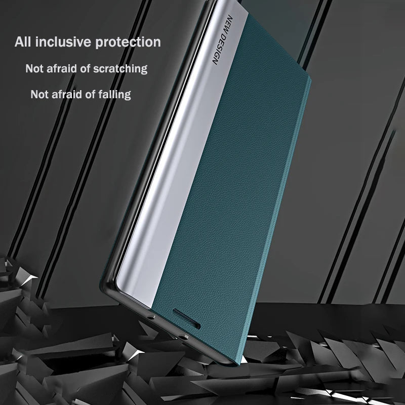 Galaxy S22/ S22 Plus/ S22 Ultra - Magnetisch Luxus Kunstleder Hülle Flip mit Display Abdeckung Handy Hülle online kaufen günstig bestellen