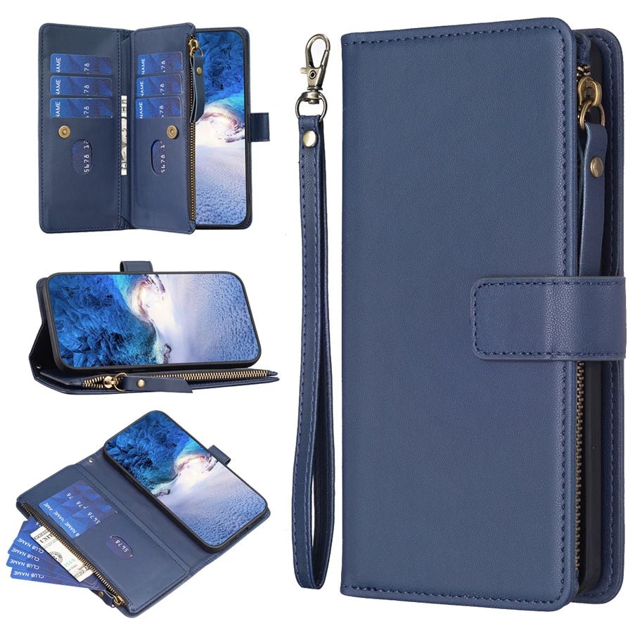Galaxy S22/ S22 Plus/ S22 Ultra - Schutz Hülle mit Kartenfach/ Portemonnaie Display Schutz Samsung Galaxy S22 Plus Ultra Schutz Hülle neu Trend Modern Günstig Bestellen Kaufen Leder Kartenfach Magsafe magnetisch flip case cover kaufen dunkel blau Handy Schutz Hülle online kaufen günstig bestellen