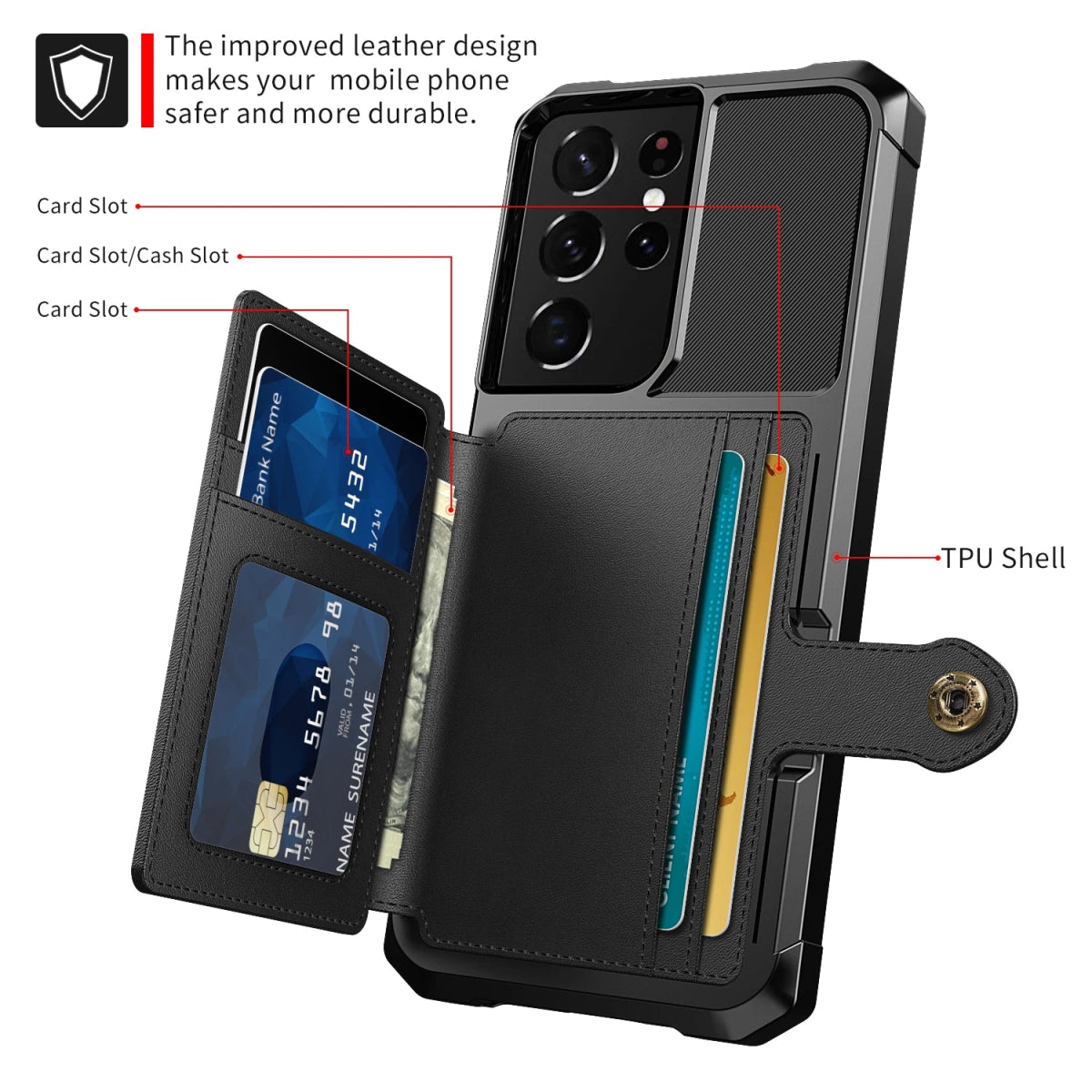 Galaxy S22/ S22 Plus/ S22 Ultra - Schutz Hülle mit Magnetischer PU Lederoptik Brieftasche und Kartenfach Handy Hülle online kaufen günstig bestellen