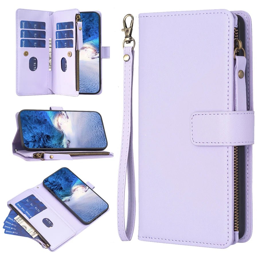 Galaxy S23/ S23 FE/ S23 Plus/ S23 Ultra - Schutz Hülle mit Kartenfach/ Portemonnaie Display Schutz Samsung Galaxy S23 Plus Ultra S23 FE Schutz Hülle neu Trend Modern Günstig Bestellen Kaufen Leder Kartenfach Magsafe magnetisch flip case cover kaufen lila violett Handy Schutz Hülle online kaufen günstig bestellen