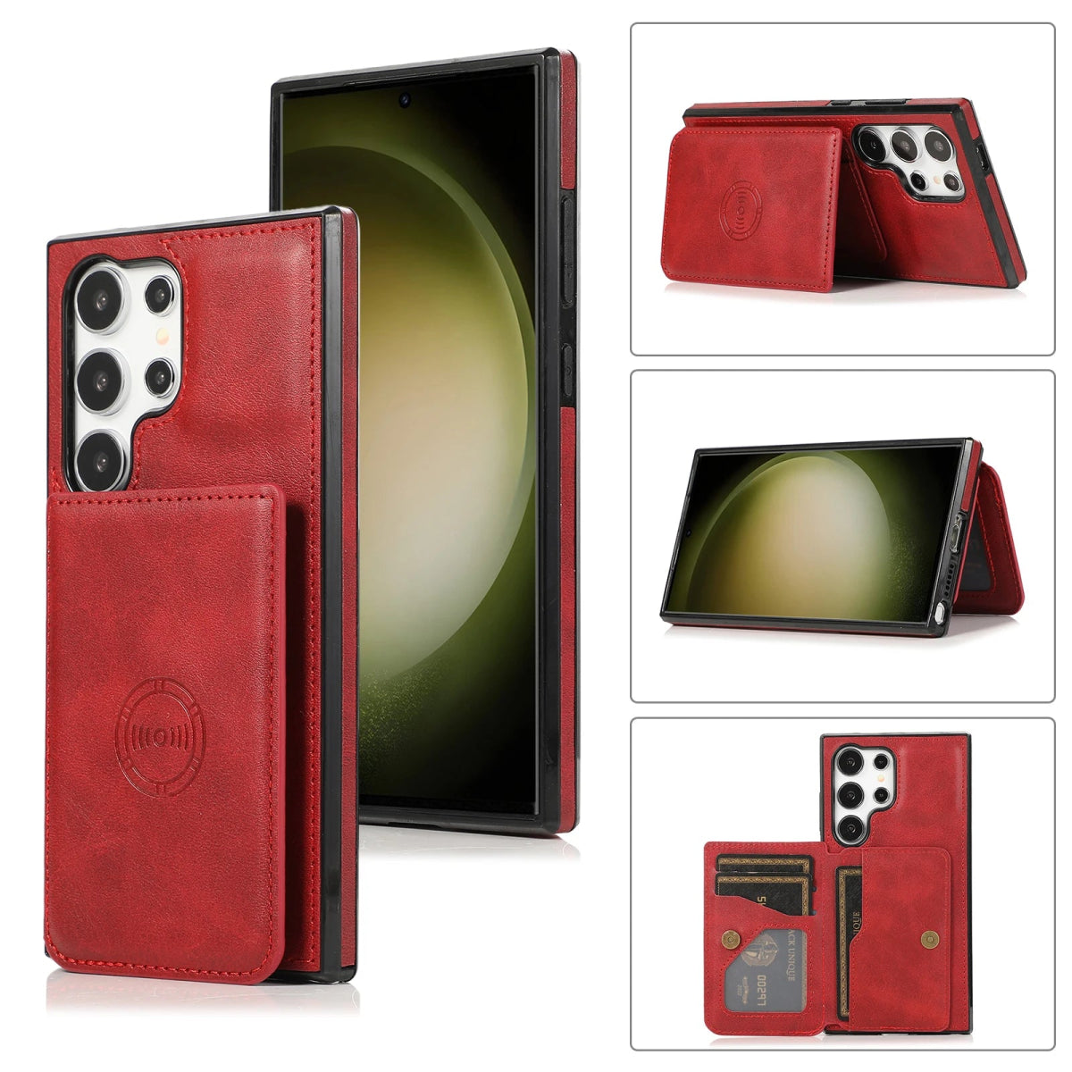 Galaxy S23/ S23 Plus/ S23 Ultra - Lederoptik Schutz Hülle mit Kartenfach, Magnetisches Portemonnaie Samsung Galaxy S23 Plus Ultra Schutz Hülle neu Trend Modern Günstig Bestellen Kaufen Leder Kartenfach Magsafe magnetisch cover case flip kaufen bestellen rot Handy Schutz Hülle online kaufen günstig bestellen