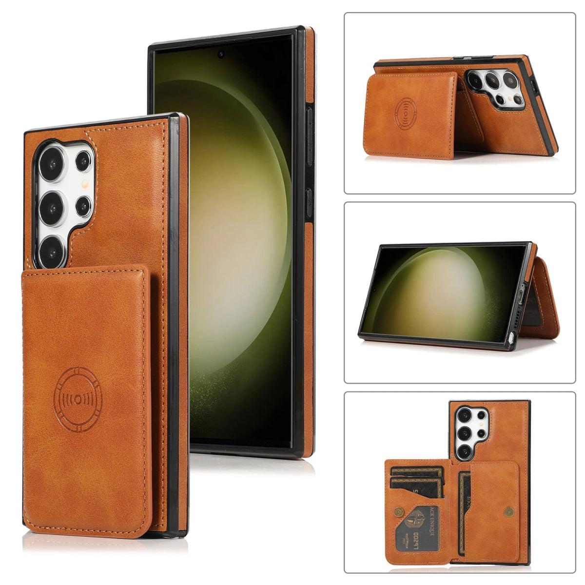 Galaxy S23/ S23 Plus/ S23 Ultra - Lederoptik Schutz Hülle mit Kartenfach, Magnetisches Portemonnaie Samsung Galaxy S23 Plus Ultra Schutz Hülle neu Trend Modern Günstig Bestellen Kaufen Leder Kartenfach Magsafe magnetisch cover case flip kaufen bestellen braun Handy Schutz Hülle online kaufen günstig bestellen