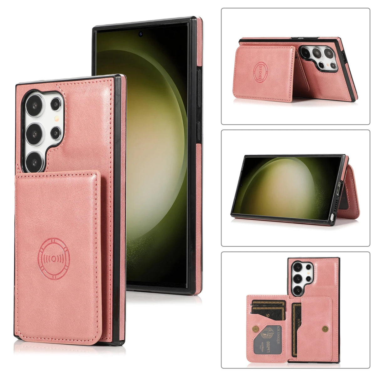 Galaxy S23/ S23 Plus/ S23 Ultra - Lederoptik Schutz Hülle mit Kartenfach, Magnetisches Portemonnaie Samsung Galaxy S23 Plus Ultra Schutz Hülle neu Trend Modern Günstig Bestellen Kaufen Leder Kartenfach Magsafe magnetisch cover case flip kaufen bestellen rose rosa pink Handy Schutz Hülle online kaufen günstig bestellen