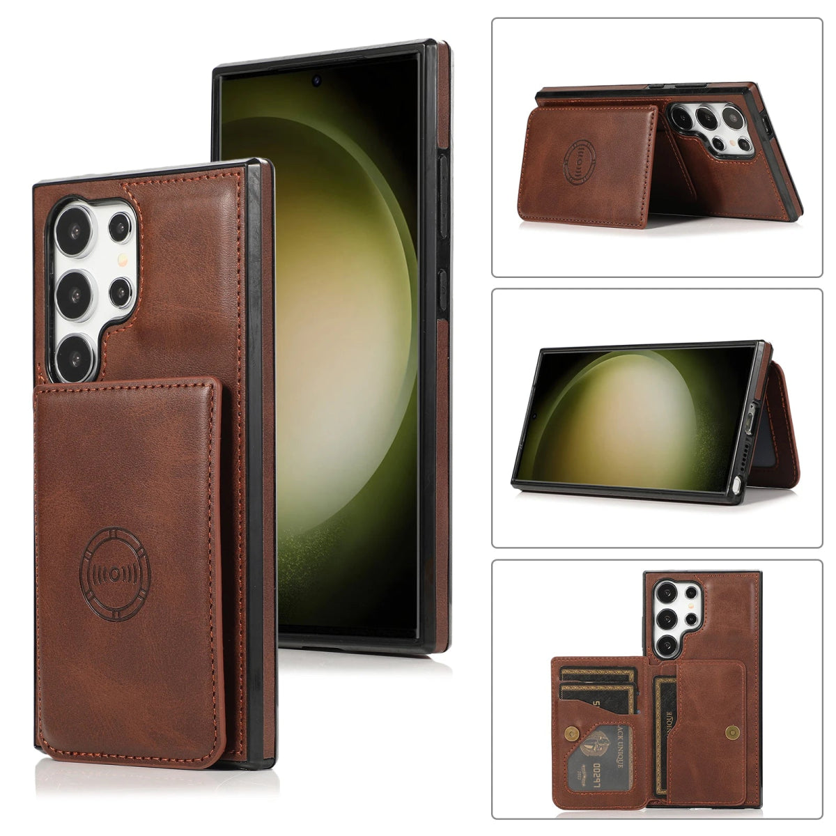 Galaxy S23/ S23 Plus/ S23 Ultra - Lederoptik Schutz Hülle mit Kartenfach, Magnetisches Portemonnaie Samsung Galaxy S23 Plus Ultra Schutz Hülle neu Trend Modern Günstig Bestellen Kaufen Leder Kartenfach Magsafe magnetisch cover case flip kaufen bestellen dunkel braun coffee Handy Schutz Hülle online kaufen günstig bestellen