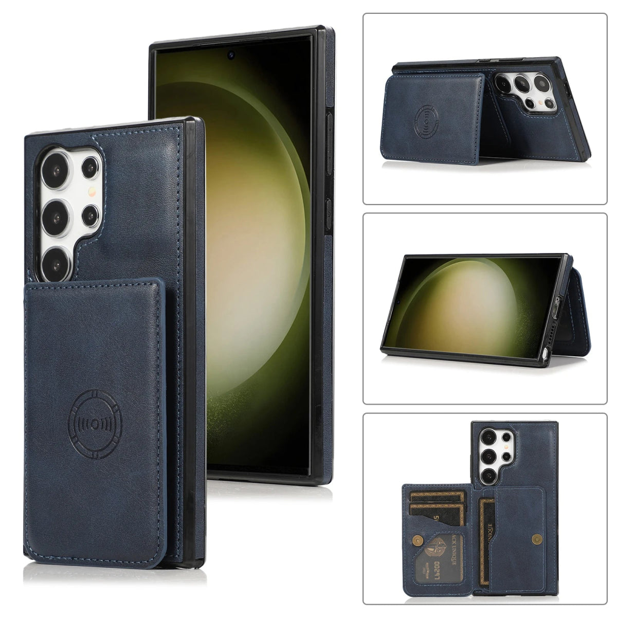 Galaxy S23/ S23 Plus/ S23 Ultra - Lederoptik Schutz Hülle mit Kartenfach, Magnetisches Portemonnaie Samsung Galaxy S23 Plus Ultra Schutz Hülle neu Trend Modern Günstig Bestellen Kaufen Leder Kartenfach Magsafe magnetisch cover case flip kaufen bestellen dunkel blau Handy Schutz Hülle online kaufen günstig bestellen