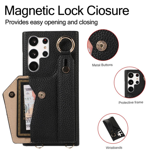 Galaxy S24/ S24 Plus/ S24 Ultra - Elegante Lederoptik Crossbody Schutz Hülle Lanyard Band Kette samsung Galaxy s24 plus ultra schutz crossbody kette band hülle case flip online neu kaufen bestellen portmonnaie kartenfach schön elegant modern trend Handy Schutz Hülle online kaufen günstig bestellen