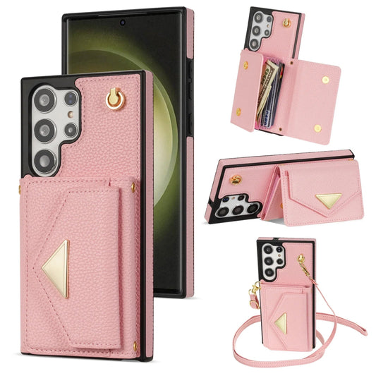 Galaxy S24/ S24 Plus/ S24 Ultra - Elegante Lederoptik Crossbody Schutz Hülle mit Band samsung Galaxy s24 plus ultra schutz crossbody kette band hülle case flip online neu kaufen bestellen portmonnaie kartenfach schön elegant modern trend rosa rose pink Handy Schutz Hülle online kaufen günstig bestellen