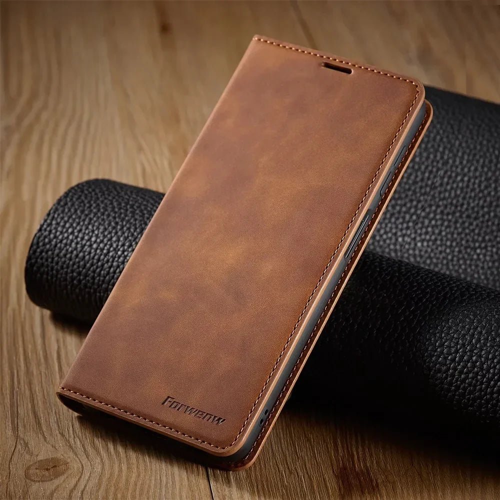 Galaxy S24/ S24 Plus/ S24 Ultra - Klapp Flip Schutz Hülle mit Kartenfach Samsung Galaxy S24 Plus Ultra Schutz Hülle neu Trend Modern Günstig Bestellen Kaufen Leder Kartenfach Magsafe magnetisch braun Handy Schutz Hülle online kaufen günstig bestellen