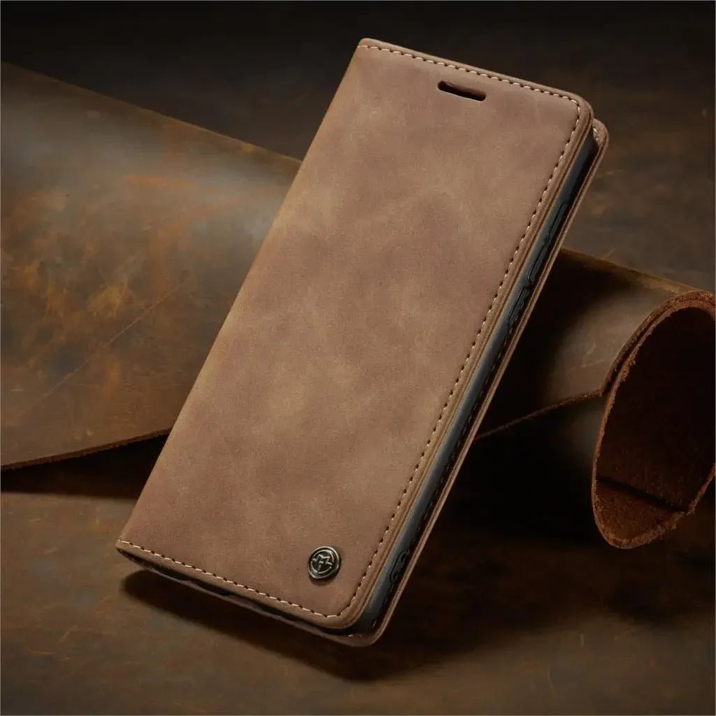 Galaxy S24/ S24 Plus/ S24 Ultra - Klapp Lederoptik Schutz Hülle mit Kartenfach, Magnetisch Samsung Galaxy S24 Plus Ultra Schutz Hülle neu Trend Modern Günstig Bestellen Kaufen Leder Kartenfach Magsafe magnetisch magsafe case cover flip hell braun Handy Schutz Hülle online kaufen günstig bestellen