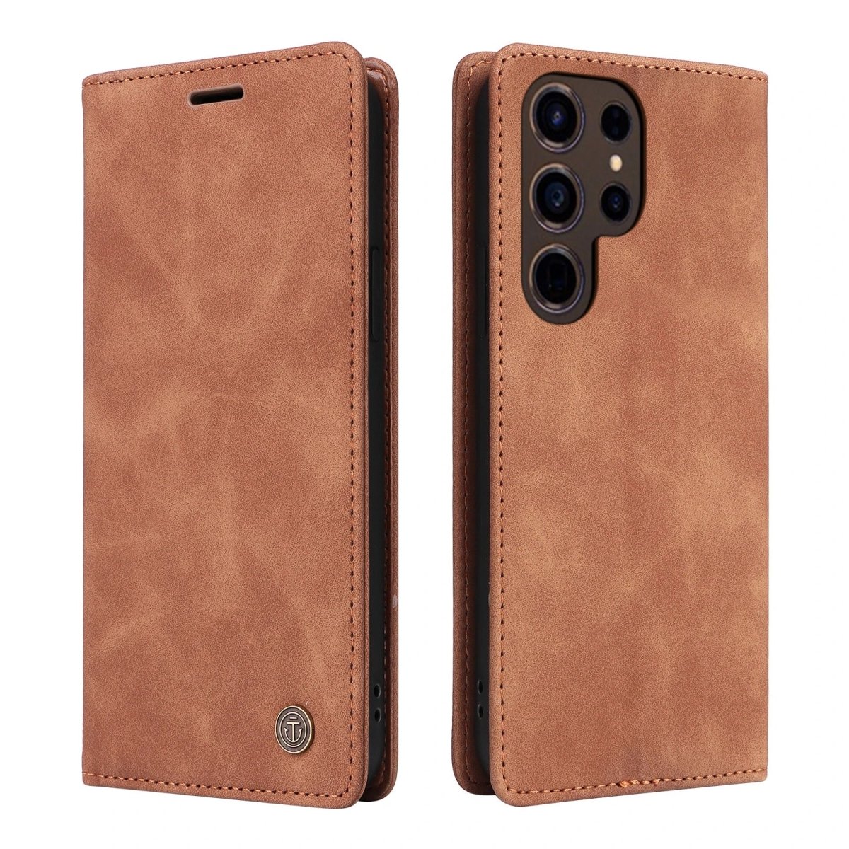 Galaxy S24/ S24 Plus/ S24 Ultra - Klapp Schutz Hülle, Magnetische Abdeckung mit Kartenfach Samsung Galaxy S24 Plus Ultra Schutz Hülle neu Trend Modern Günstig Bestellen Kaufen Leder Kartenfach Magsafe magnetisch braun Handy Schutz Hülle online kaufen günstig bestellen