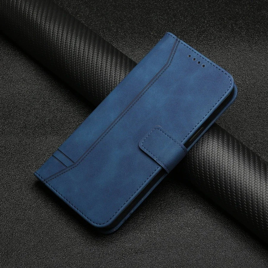 Galaxy S24/ S24 Plus/ S24 Ultra - Lederoptik Schutz Hülle, Abdeckung mit Kartenfach Samsung Galaxy S24 Plus Ultra Schutz Hülle neu Trend Modern Günstig Bestellen Kaufen Leder Kartenfach Magsafe magnetisch case cover flip blau Handy Schutz Hülle online kaufen günstig bestellen
