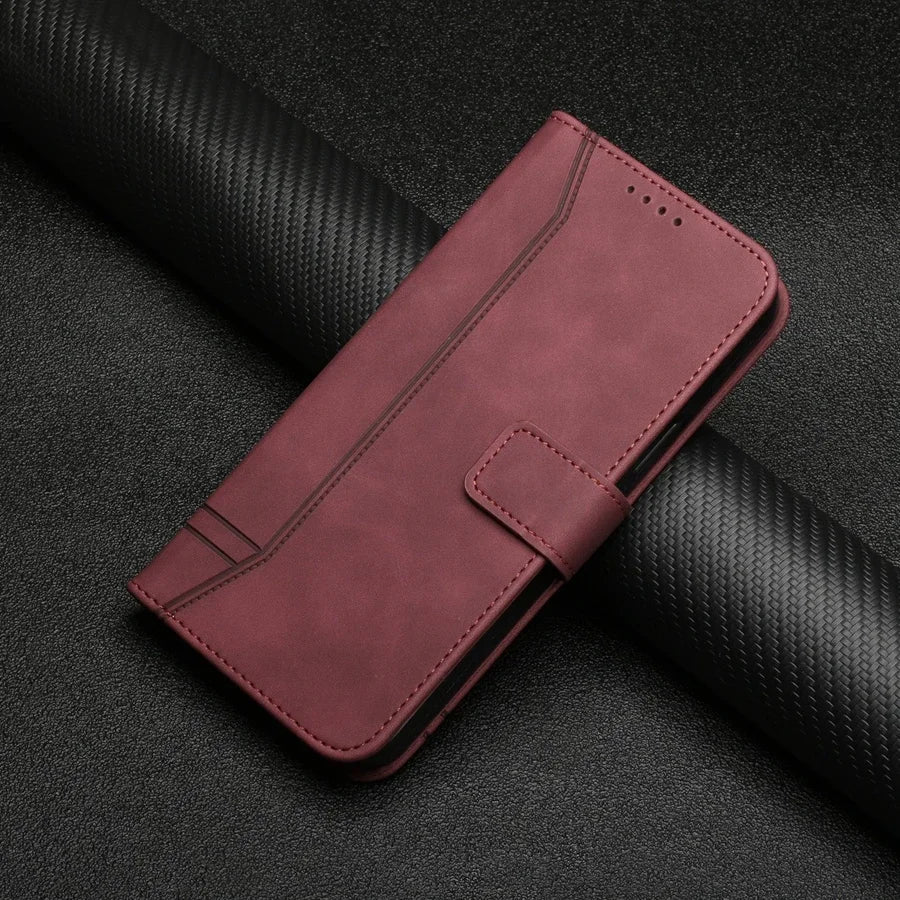 Galaxy S24/ S24 Plus/ S24 Ultra - Lederoptik Schutz Hülle, Abdeckung mit Kartenfach Samsung Galaxy S24 Plus Ultra Schutz Hülle neu Trend Modern Günstig Bestellen Kaufen Leder Kartenfach Magsafe magnetisch case cover flip wein rot Handy Schutz Hülle online kaufen günstig bestellen