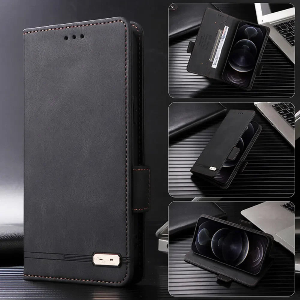 Galaxy S24/ S24 Plus/ S24 Ultra - Lederoptik Schutz Hülle mit Abdeckung + Displayschutz/ Brieftasche/ Kartenfach Magnetisch Handy Hülle online kaufen günstig bestellen