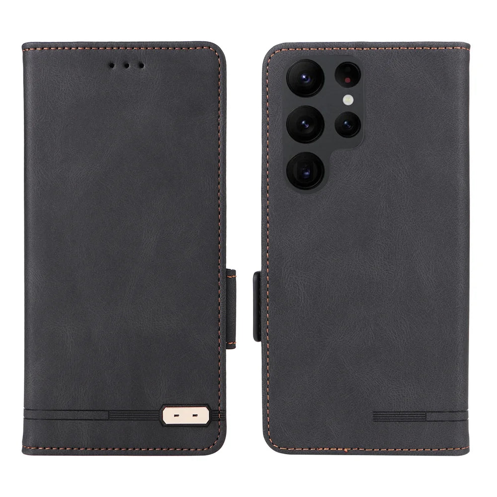 Galaxy S24/ S24 Plus/ S24 Ultra - Lederoptik Schutz Hülle mit Abdeckung + Displayschutz/ Brieftasche/ Kartenfach Magnetisch Samsung Galaxy S24 Plus Ultra Schutz Hülle neu Trend Modern Günstig Bestellen Kaufen Schwarz Leder Kartenfach Handy Hülle online kaufen günstig bestellen